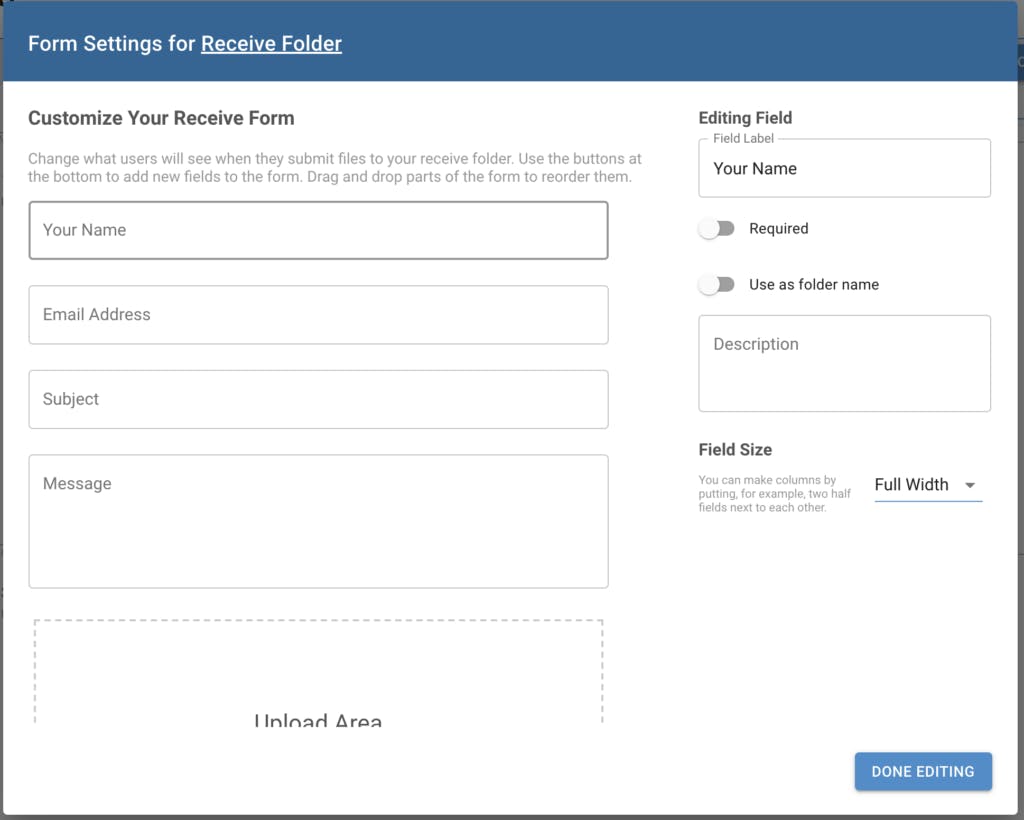 Element settings in our form builder app.