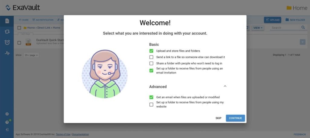 New user orientation welcome screen.