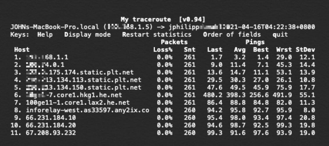 MTR showing a latency spike.