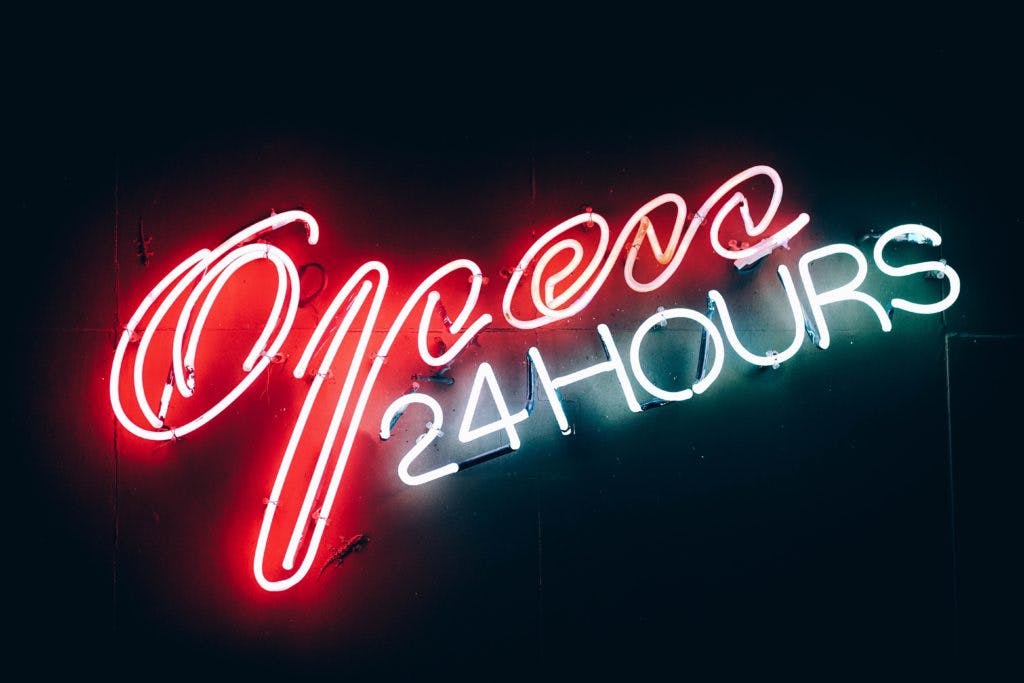 Open 24 hours neon sign.