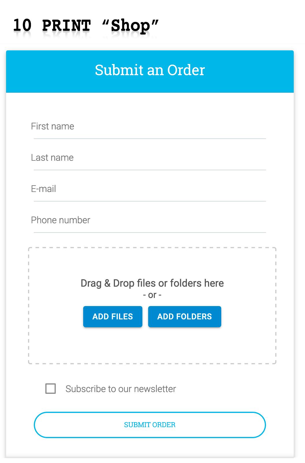 Integrate form on your website to receive files directly.