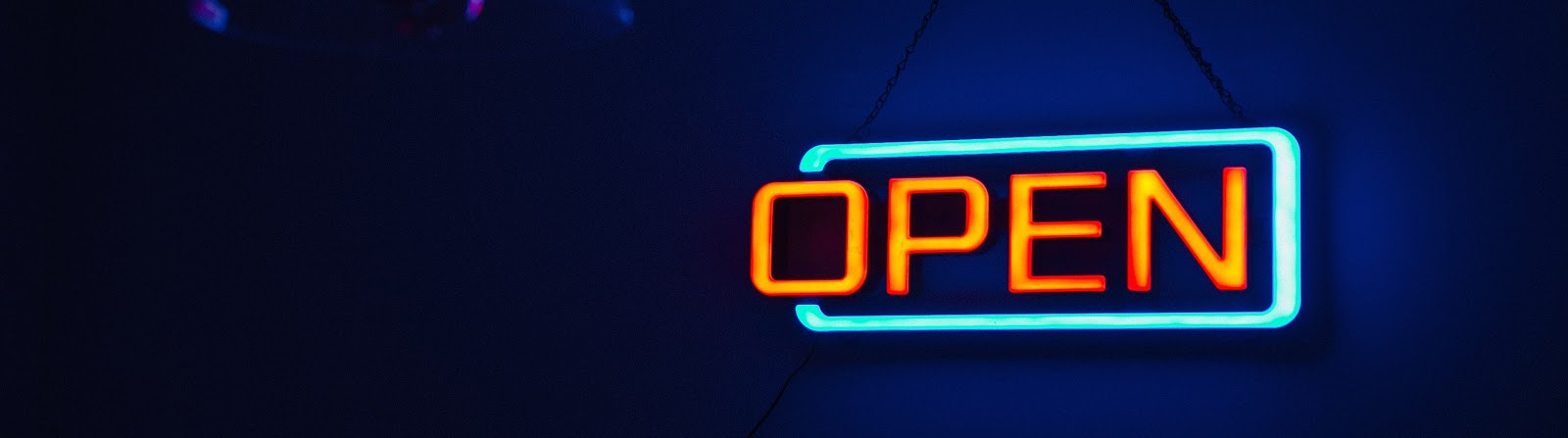 Neon opening sign.