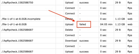 Failed status showing in activity logs CSV file.