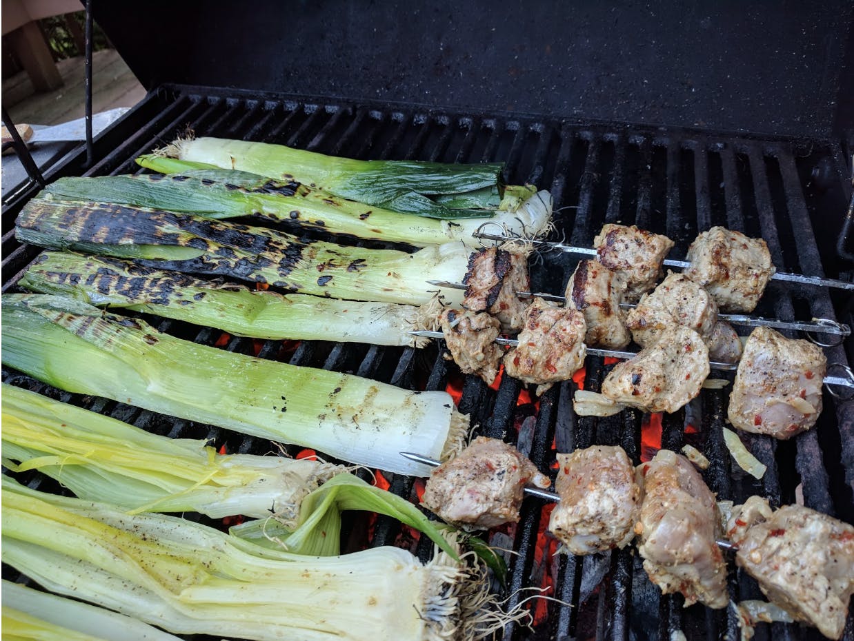 Food on grill to make recipe from Barcelona travels.
