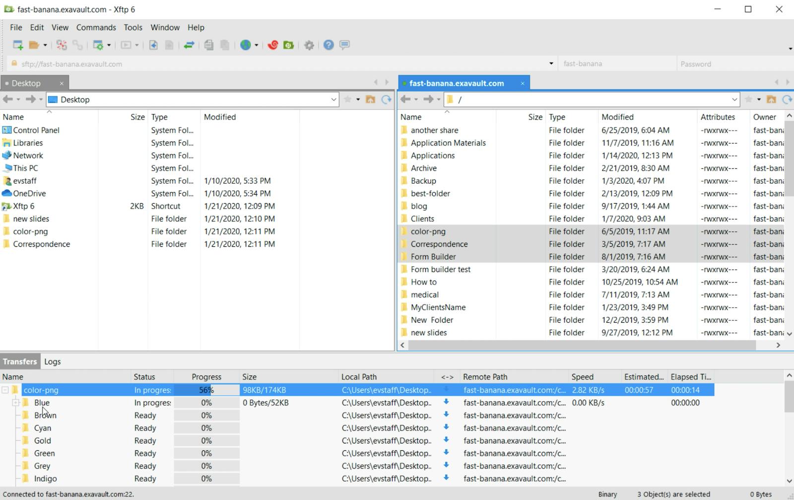 View file transfer status in XFTP application.