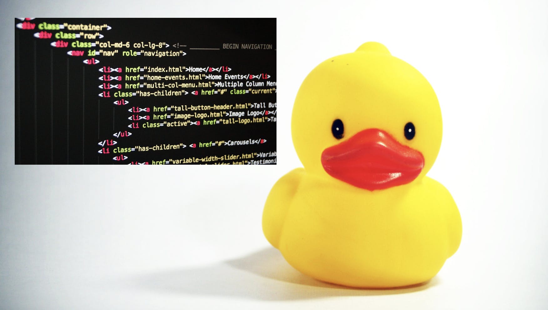Rubber duck and screenshot of code.