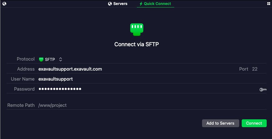Connect via SFTP with Transmit.