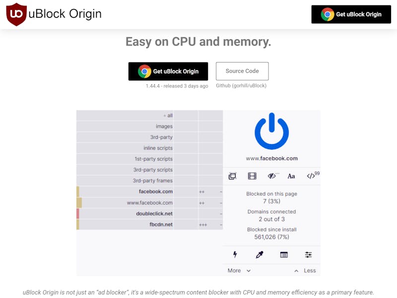uBlock Origin - Free, open-source ad content blocker.