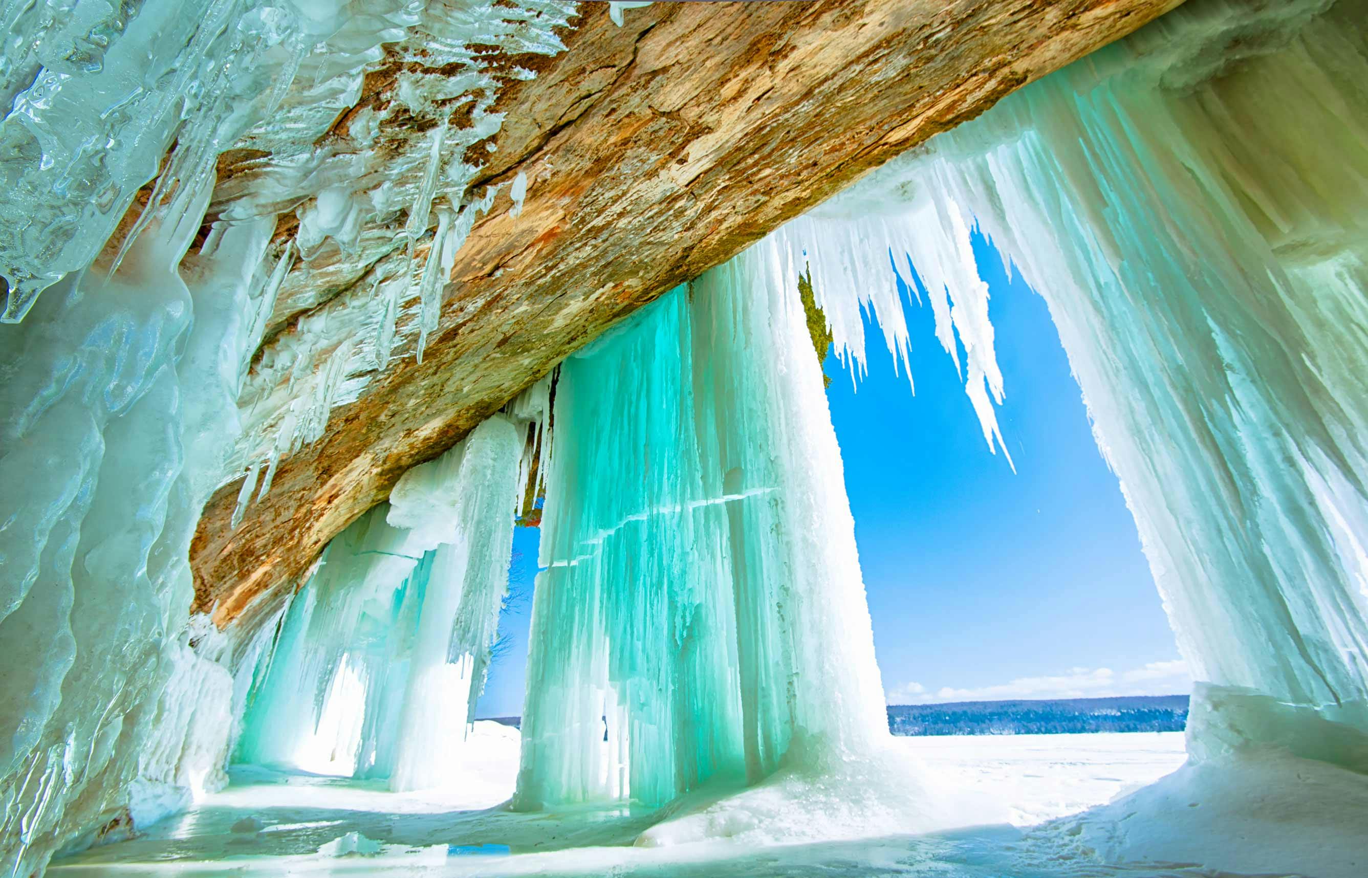 East Channel Ice Cavern at Grand Island National Recreation Area on Lake Superior Coast