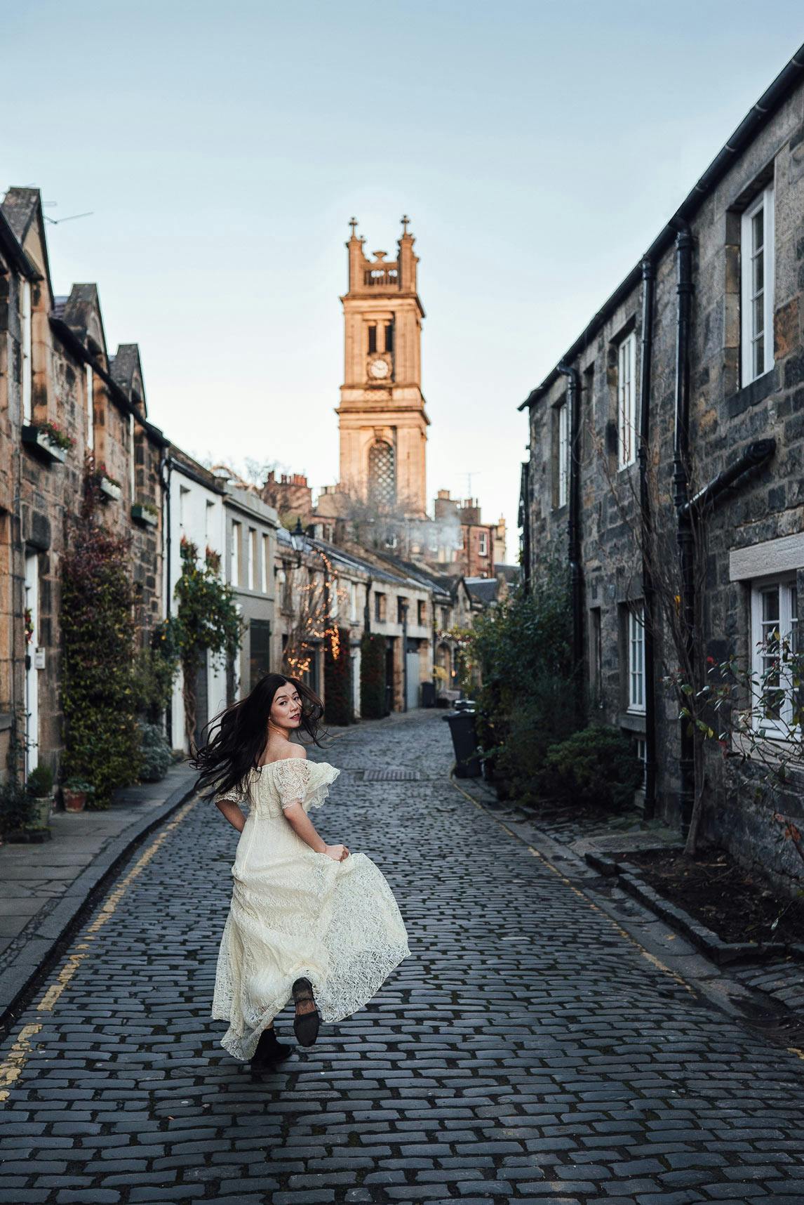 Circus Mews on Circus Lane view of Saint Stephen's Edinburg