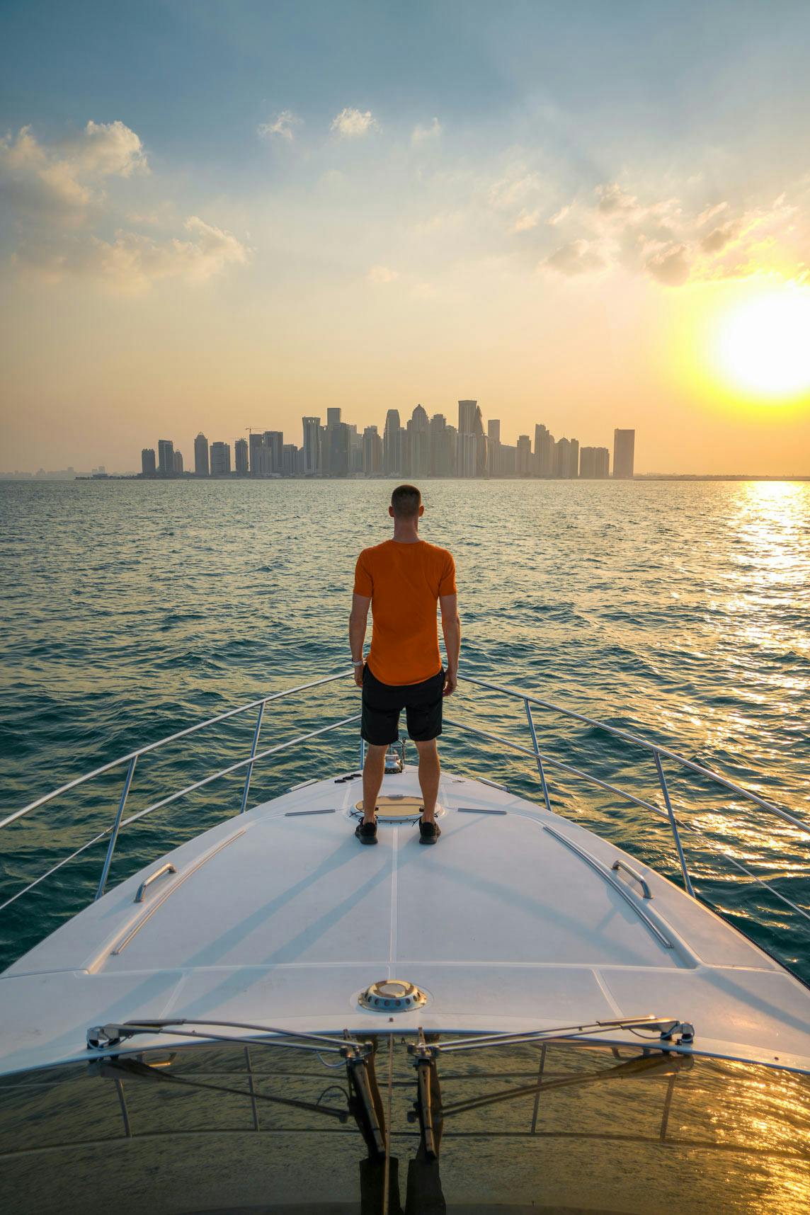 Persian Gulf Harbor Boat view of Doha Skyline