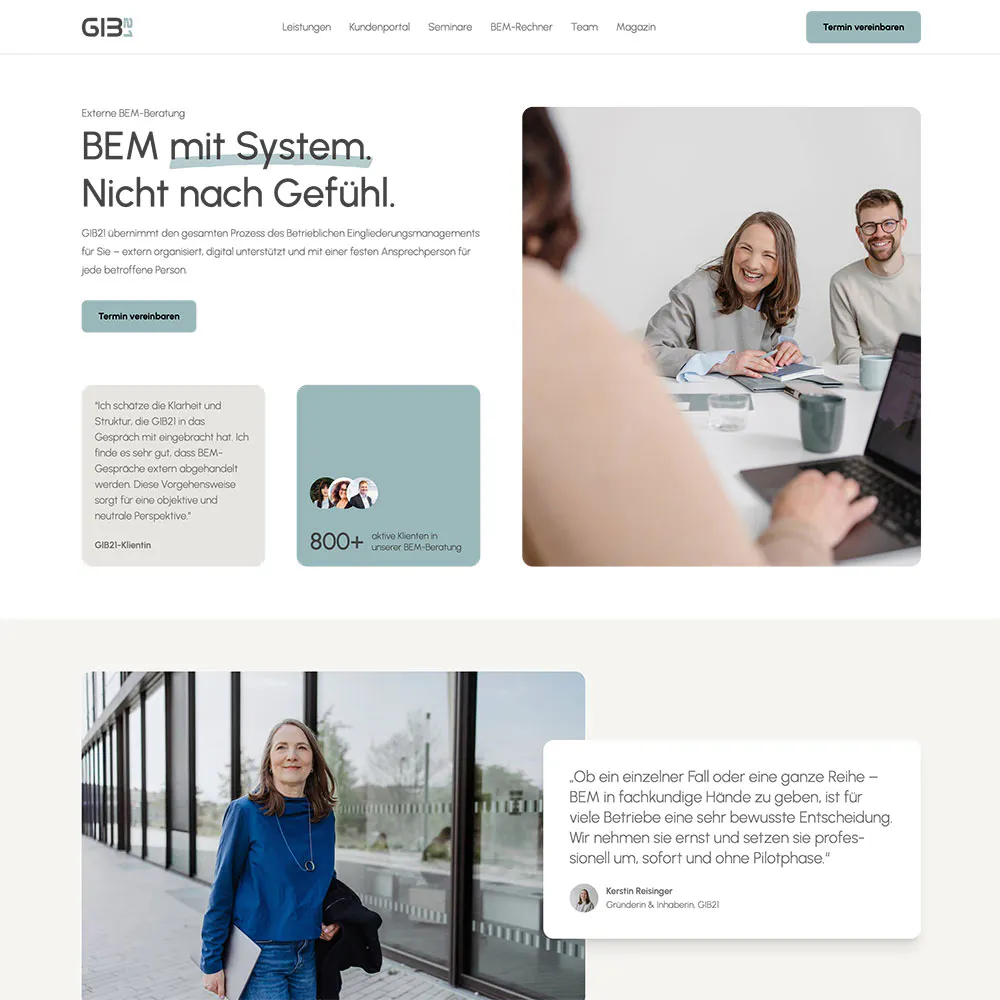 Screenshot der neuen Website von GIB21