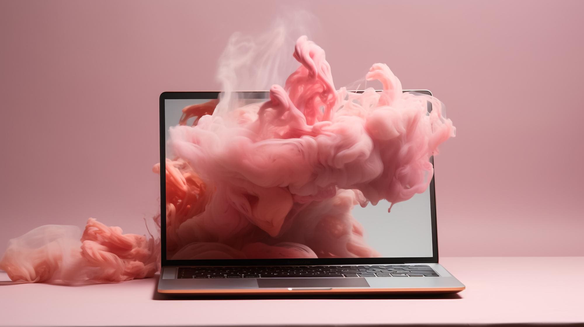 Laptop mit pinkem Rauch