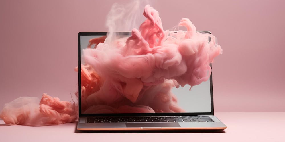 Laptop mit pinkem Rauch Laptop mit pinkem Rauch