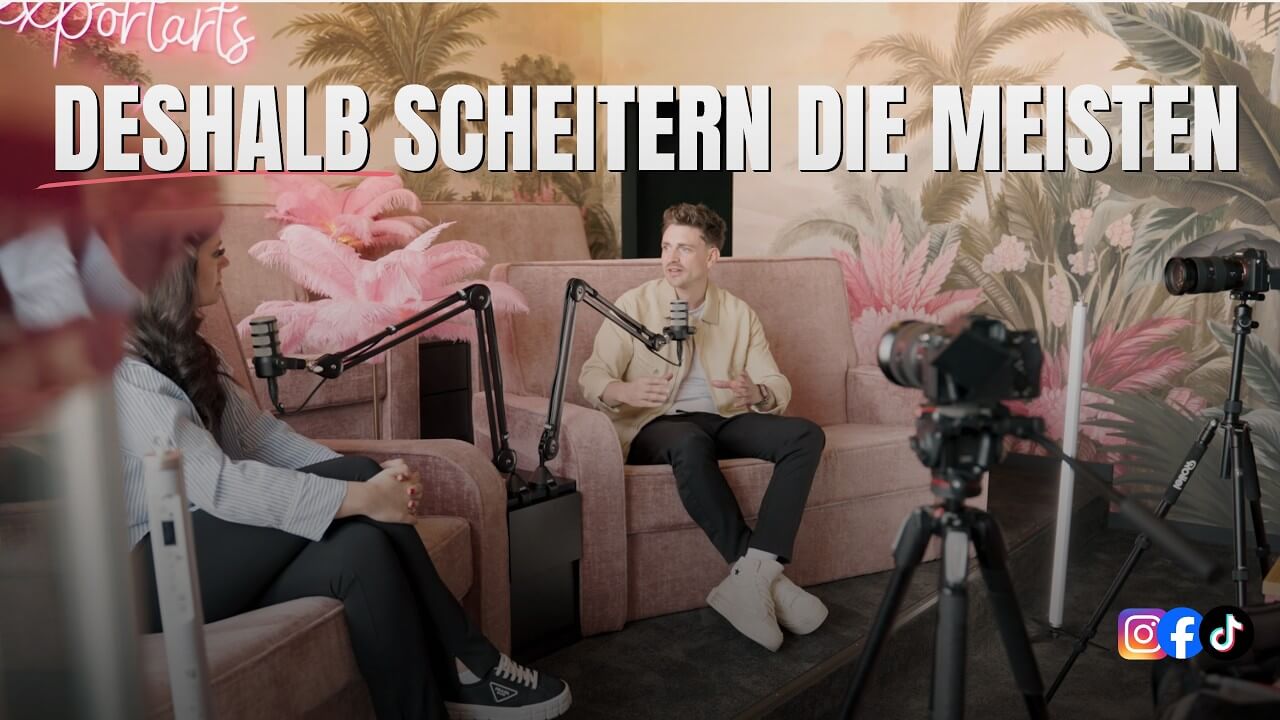 Podcast Thumbnail mit Swetlana und Christoph von Exportarts und dem Schriftzug "Deshalb scheitern die meisten"