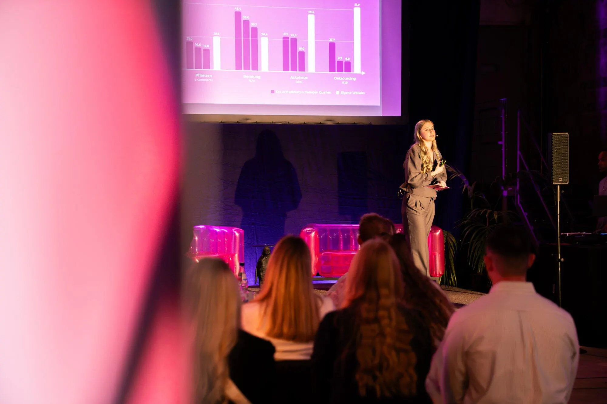 Lisa Theobald auf der Bühne bei Kassels Online Marketing Event