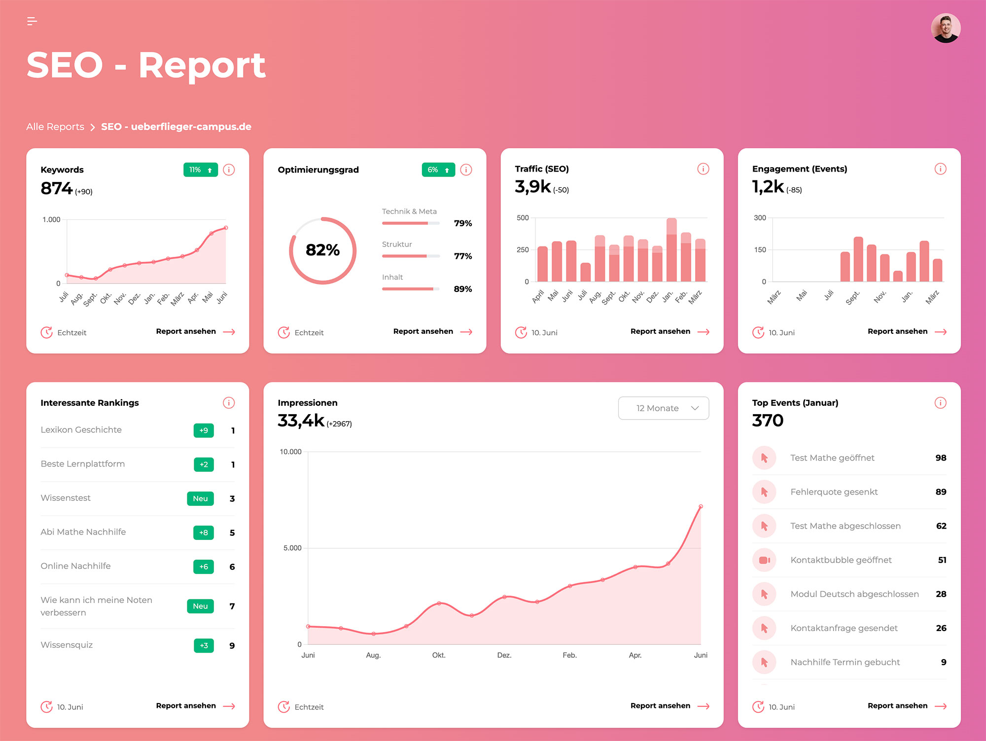 SEO Monitoring im eigen entwickelten Kundenportal