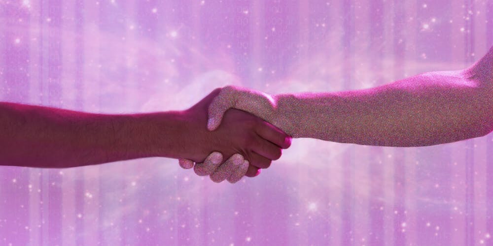 Handschlag vor pinkem Hintergrund Handschlag vor pinkem Hintergrund