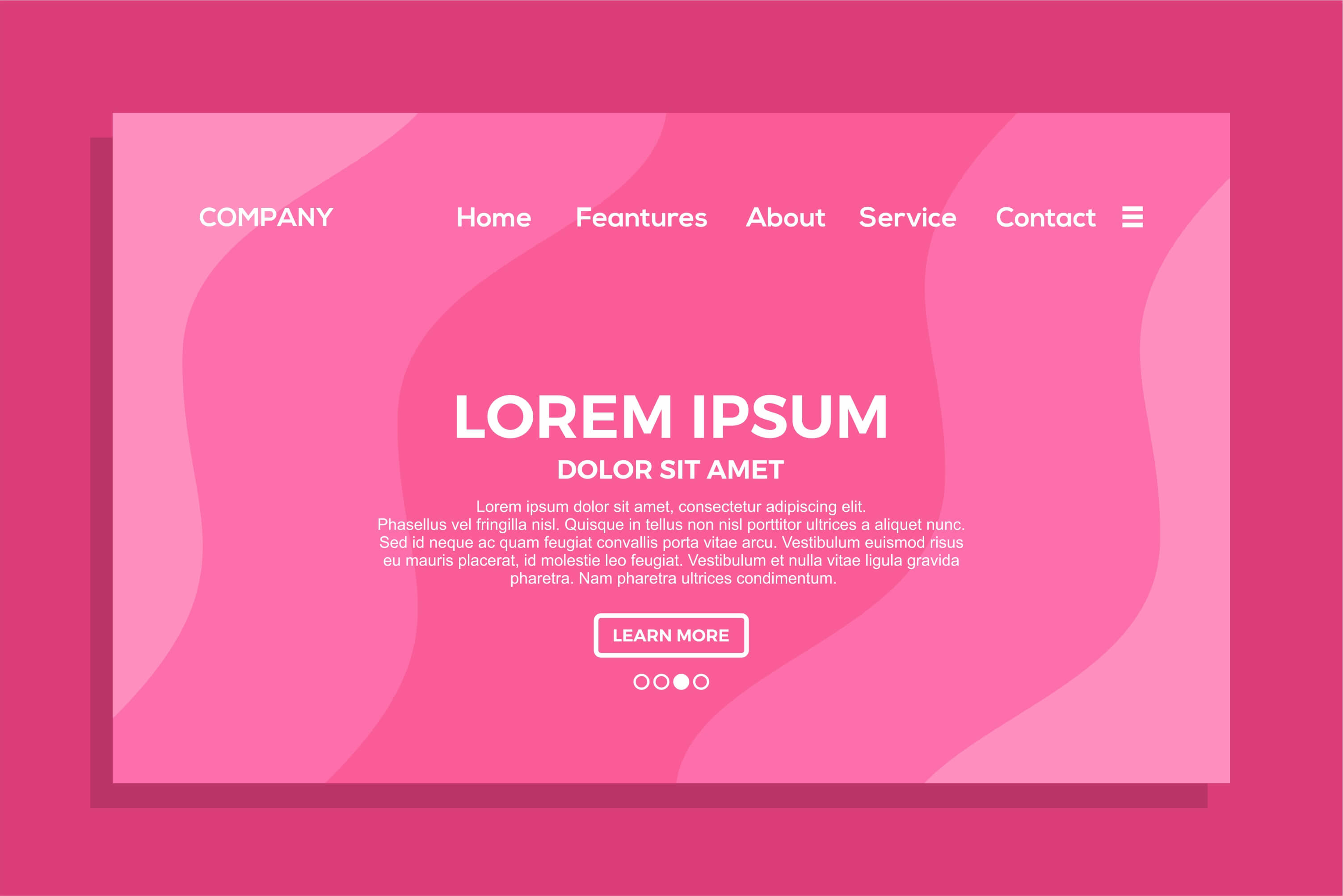 Pinke Startseite mit Lorem Ipsum Texten als Beispiel für einen Header