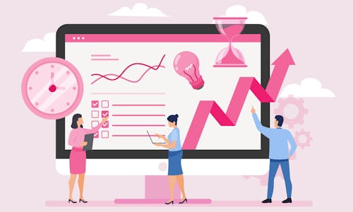 Grafische Darstellung von Bildschirm mit Icons die SEO-Kennzahlen darstellen Grafische Darstellung von Bildschirm mit Icons die SEO-Kennzahlen darstellen