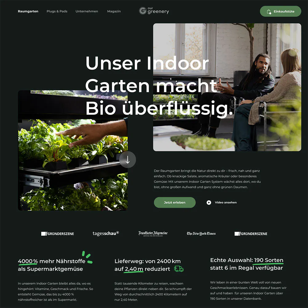 Screenshot der neuen Website von our greenery Screenshot der neuen Website von our greenery