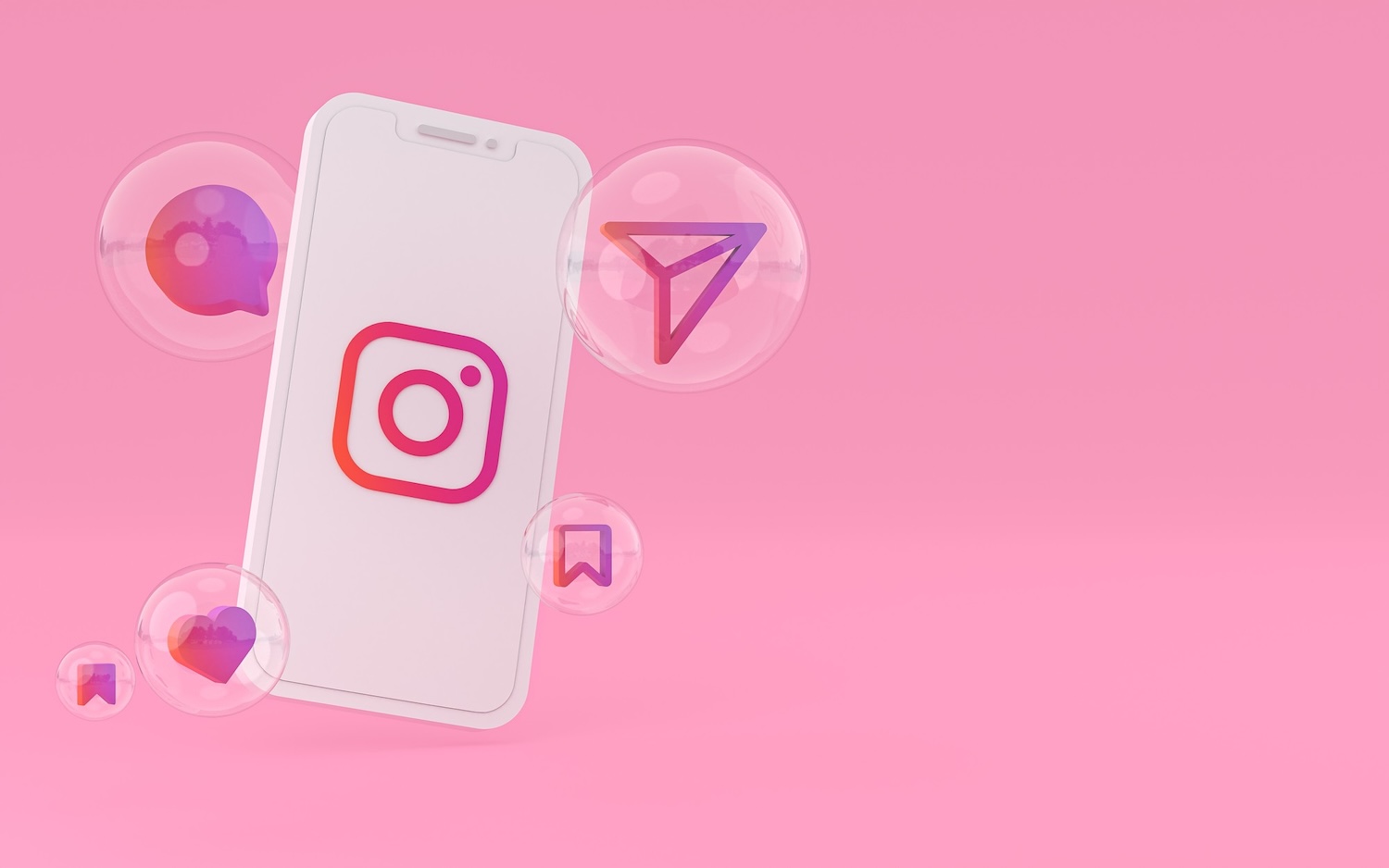 iPhone mit Social Media Icons vor pinkem Hintergrund