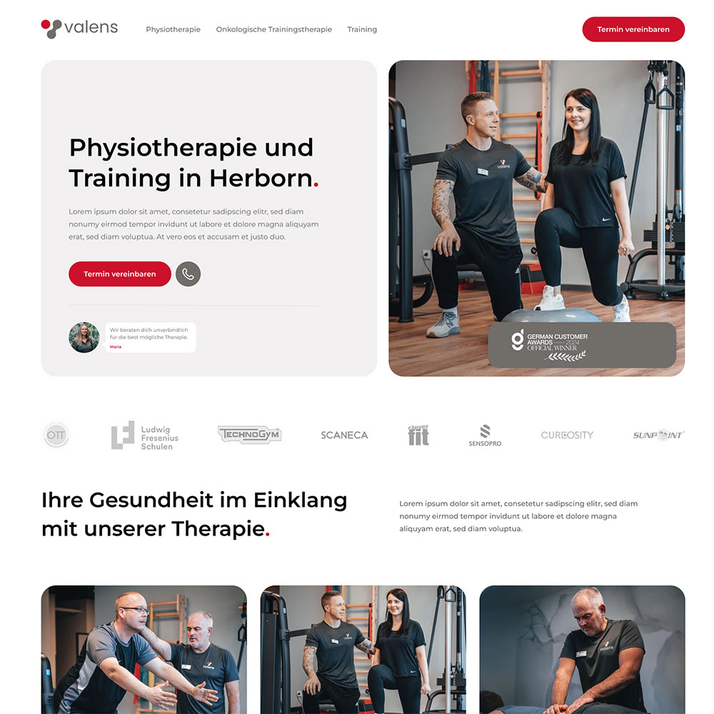 Screenshot der neuen Website von valens