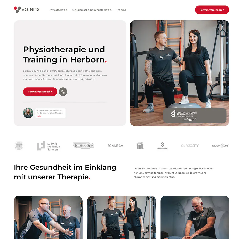 Screenshot der neuen Website von valens