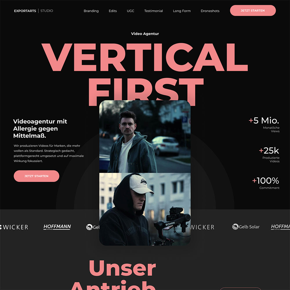 Screenshot der neuen Website von Exportarts Studio