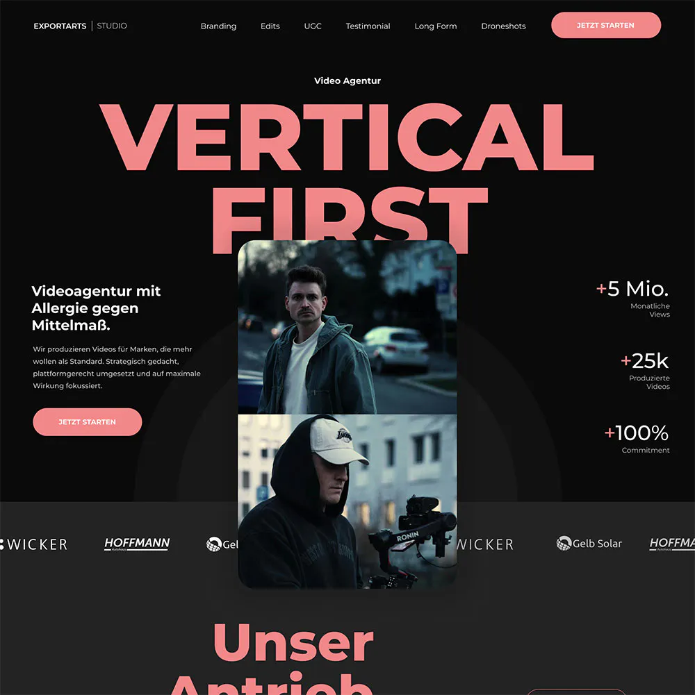 Screenshot der neuen Website von Exportarts Studio