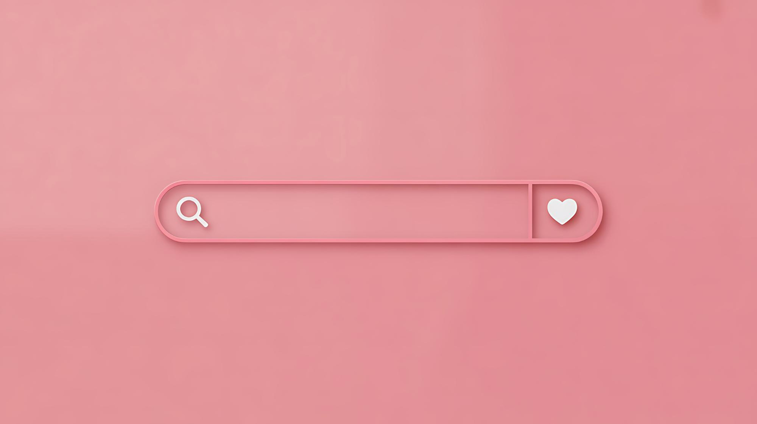 Pinke Suchleiste mit Lupen- und Herz-Symbol als Symbolbild für KI Sichtbarkeit und moderne Suchmaschinen