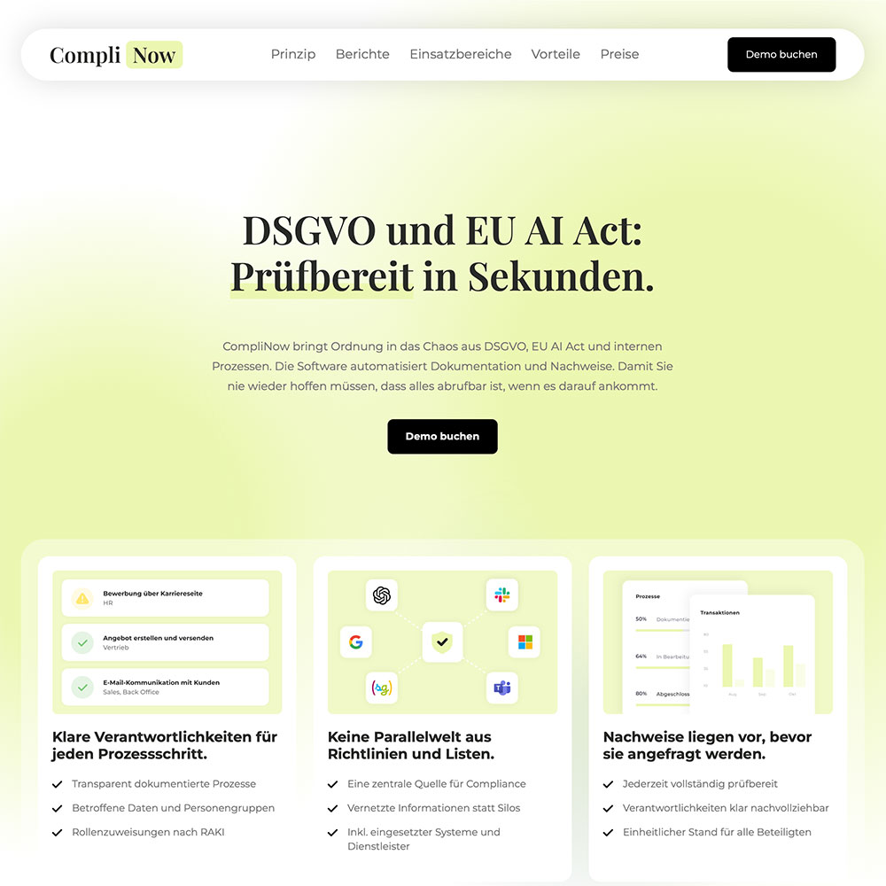 Screenshot der neuen Website von CompliNow