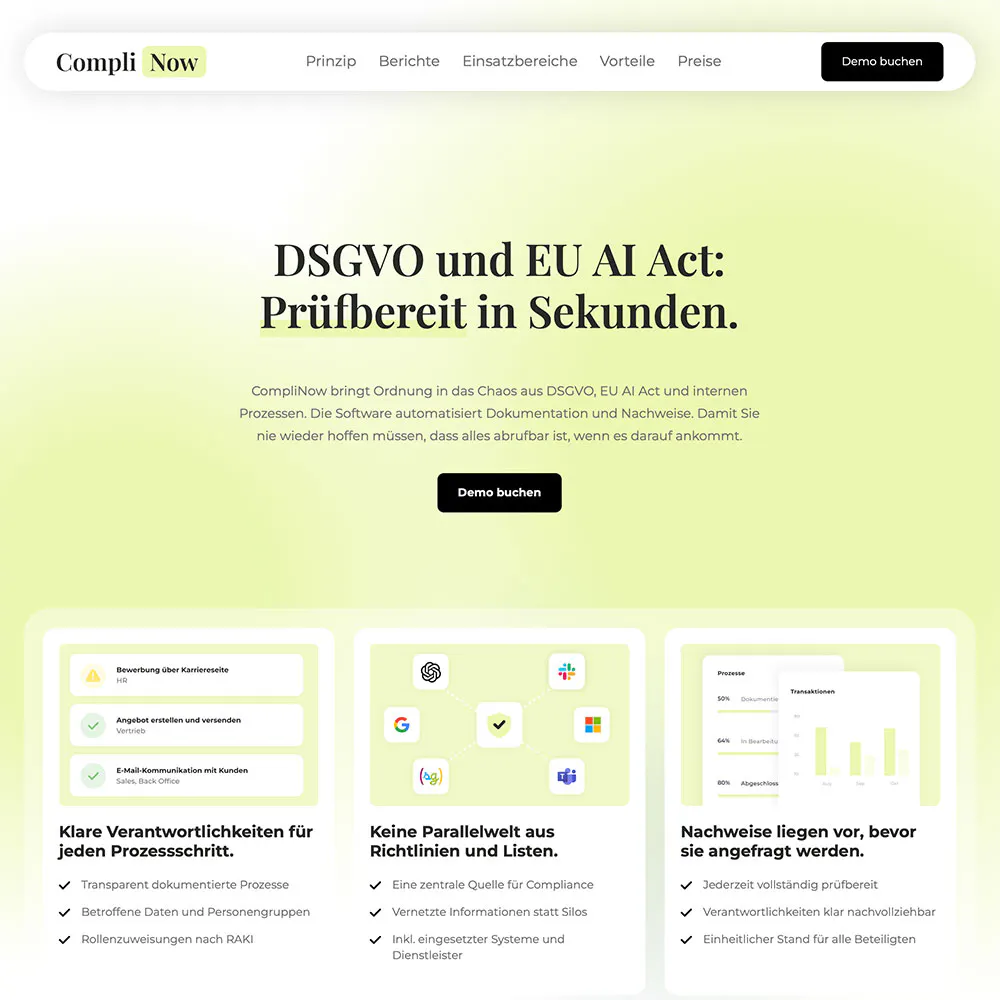 Screenshot der neuen Website von CompliNow