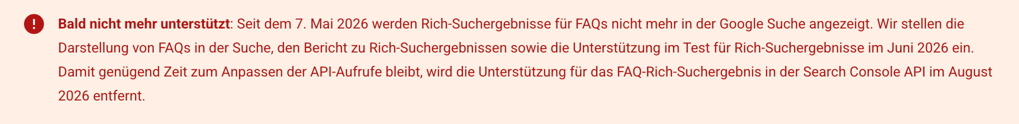 Offizielle Meldung in der Google Search Central zur Streichung der FAQ Rich Results im Mai 2026