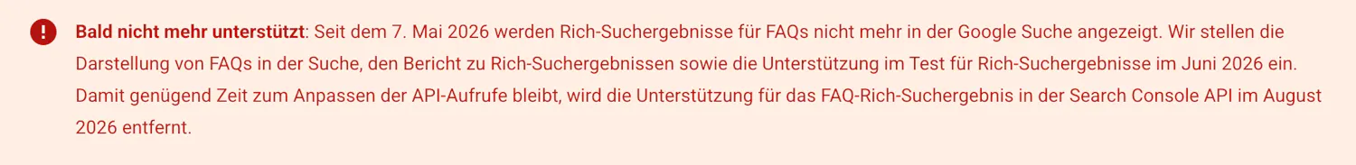 Offizielle Meldung in der Google Search Central zur Streichung der FAQ Rich Results im Mai 2026
