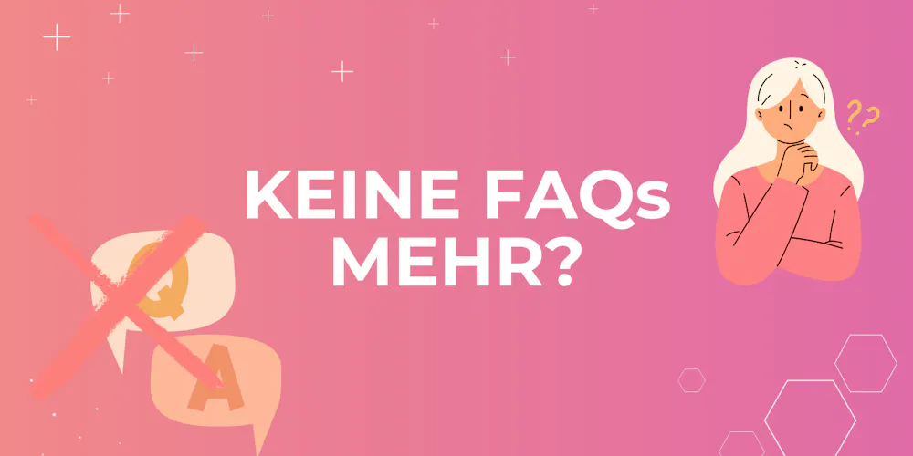 Titelbild mit pinkem Hintergrund, durchgestrichenen Q-A-Sprechblasen und einer Person mit Fragezeichen neben dem Kopf Titelbild mit pinkem Hintergrund, durchgestrichenen Q-A-Sprechblasen und einer Person mit Fragezeichen neben dem Kopf