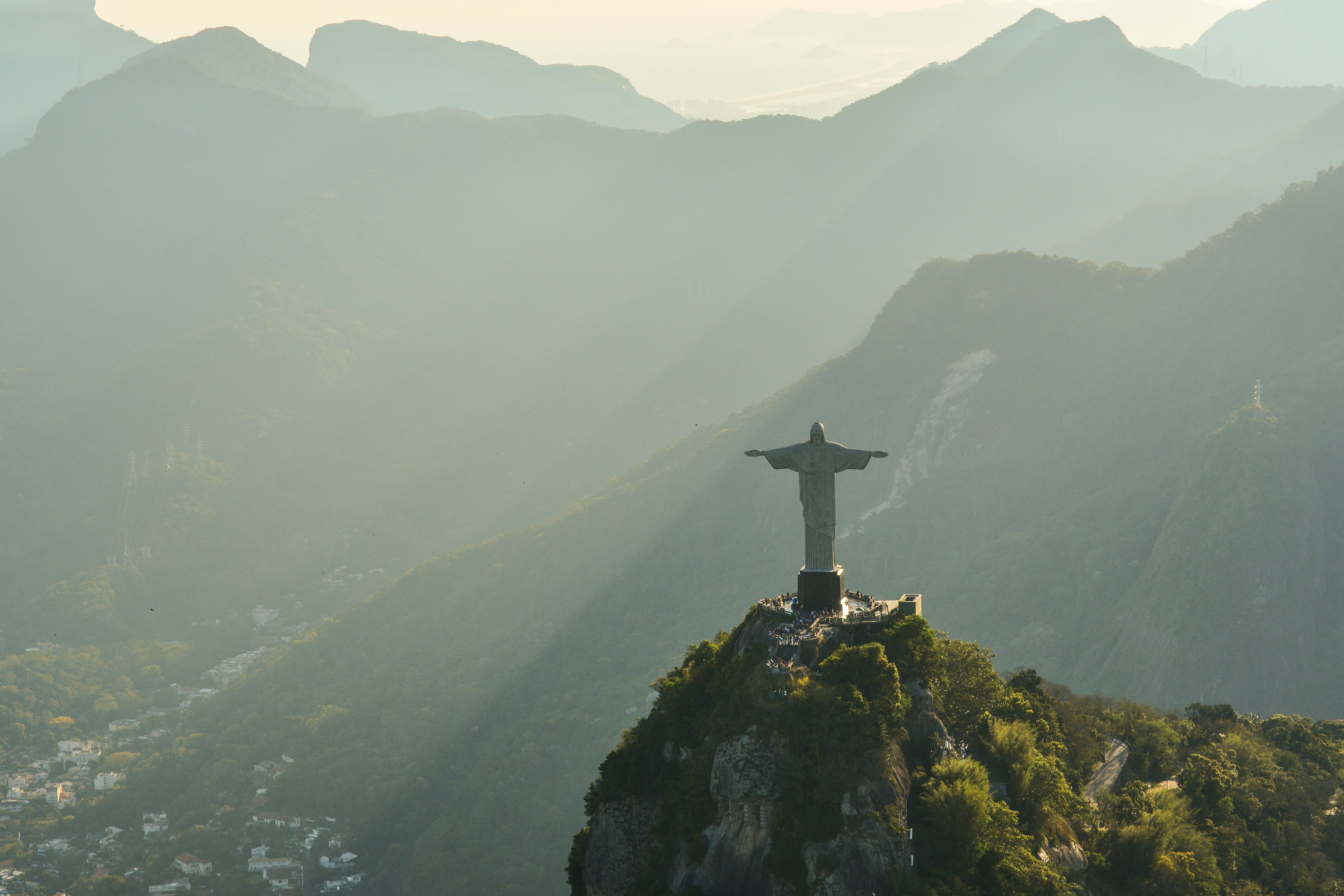 Aerial view of Christ the Redeemer statue on Corcovado mountain, Rio de Janeiro