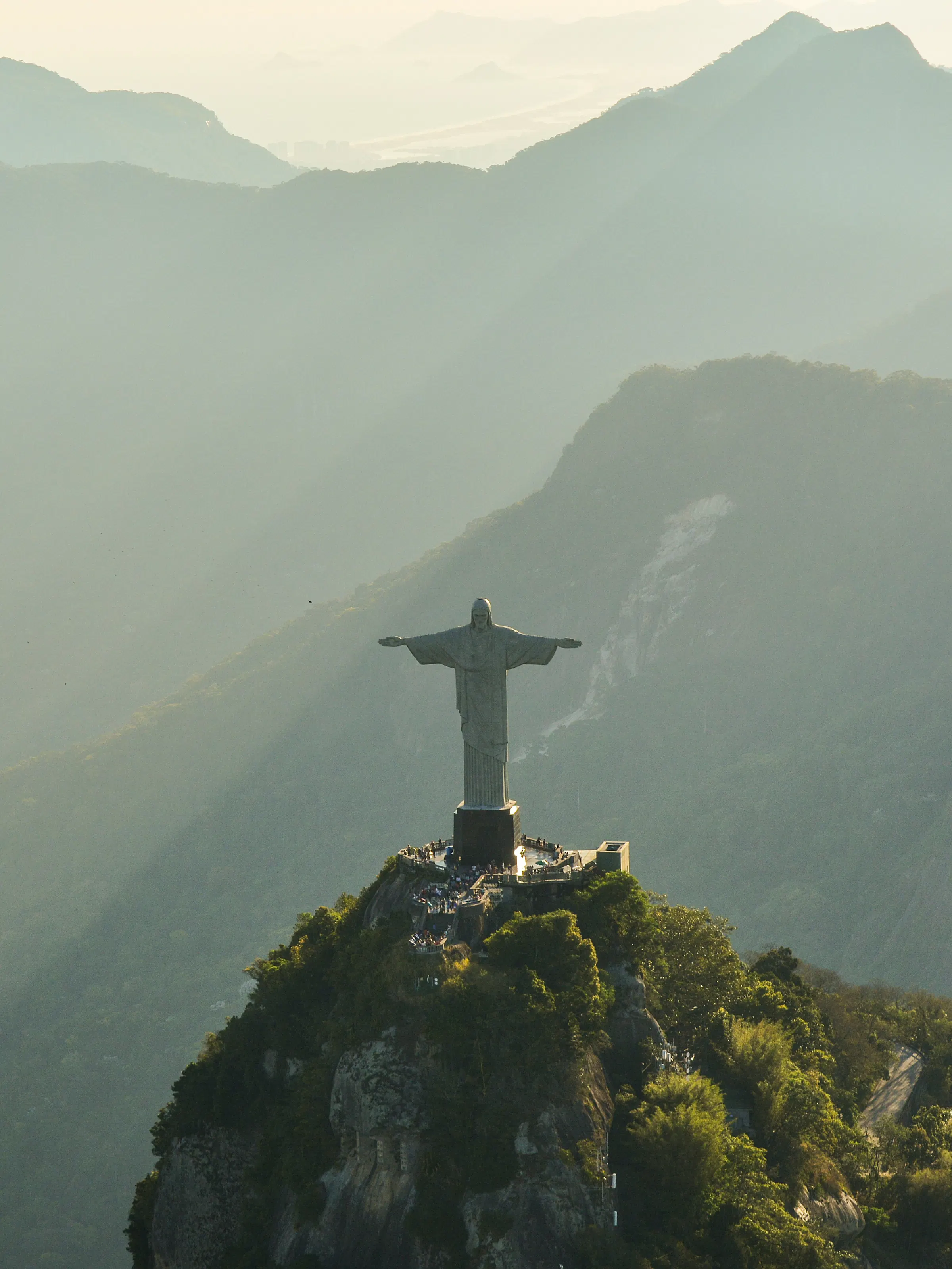 Aerial view of Christ the Redeemer statue on Corcovado mountain, Rio de Janeiro