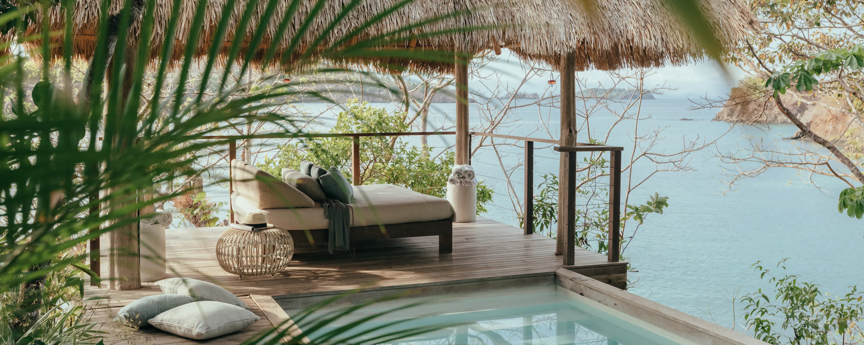 Overwater daybed and private plunge pool at a casita overlooking the ocean at Islas Secas, Panama
