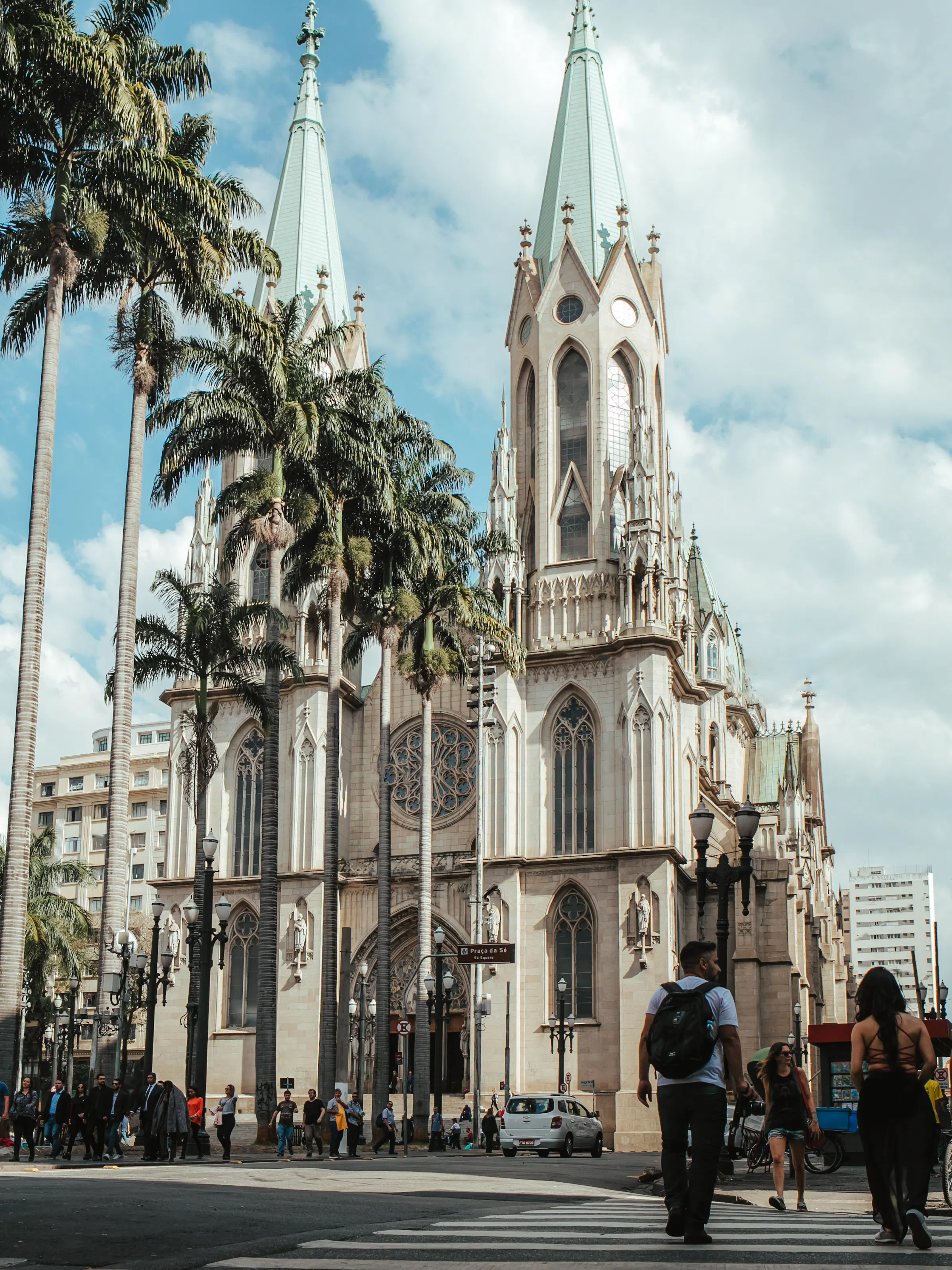 Gothic twin spires of Catedral da Sé, São Paulo Brazil