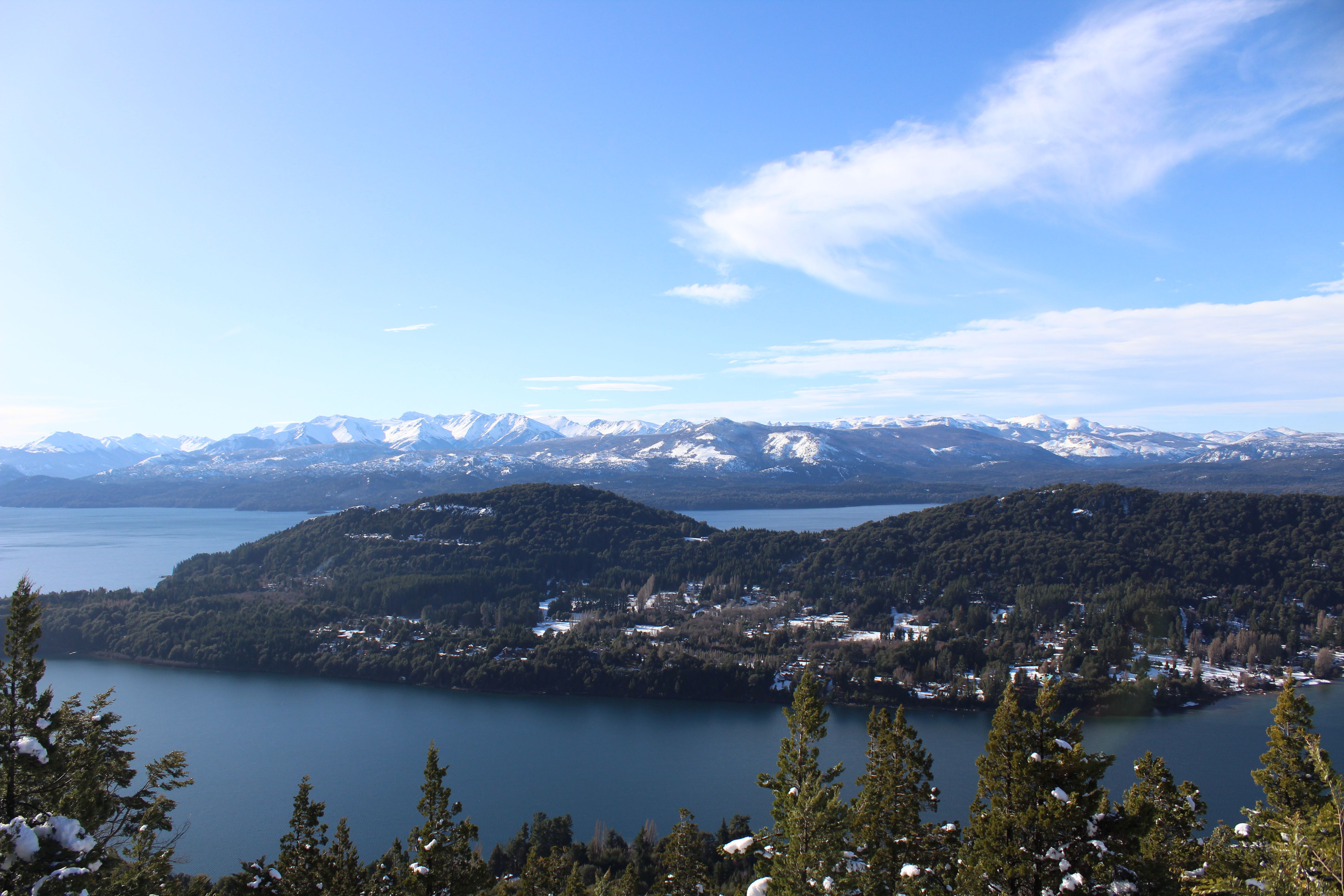 Snow-covered Bariloche town and Andes mountains, Patagonia Argentina