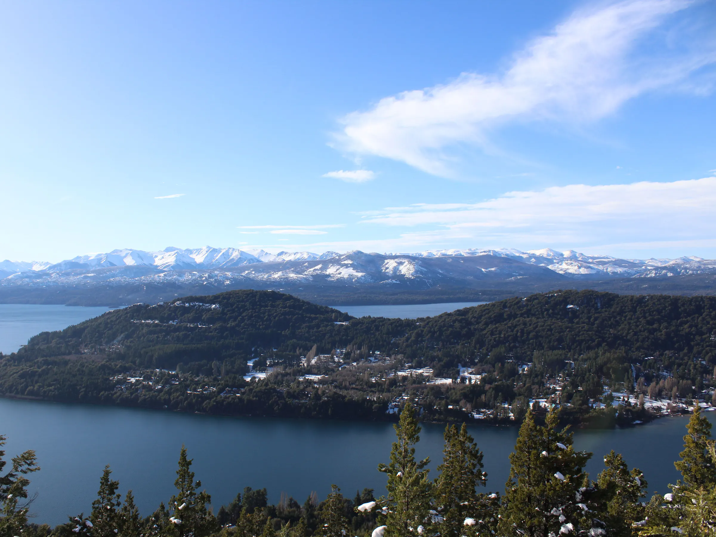 Snow-covered Bariloche town and Andes mountains, Patagonia Argentina