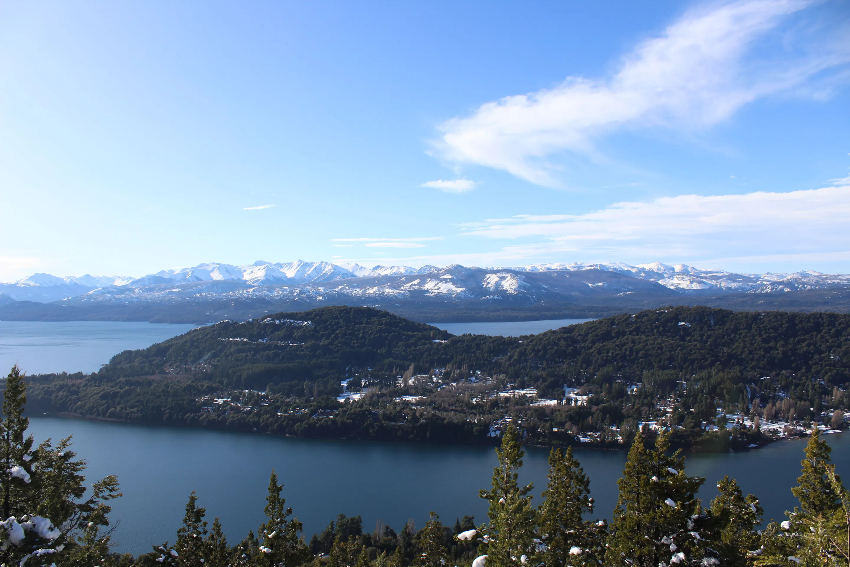 Snow-covered Bariloche town and Andes mountains, Patagonia Argentina