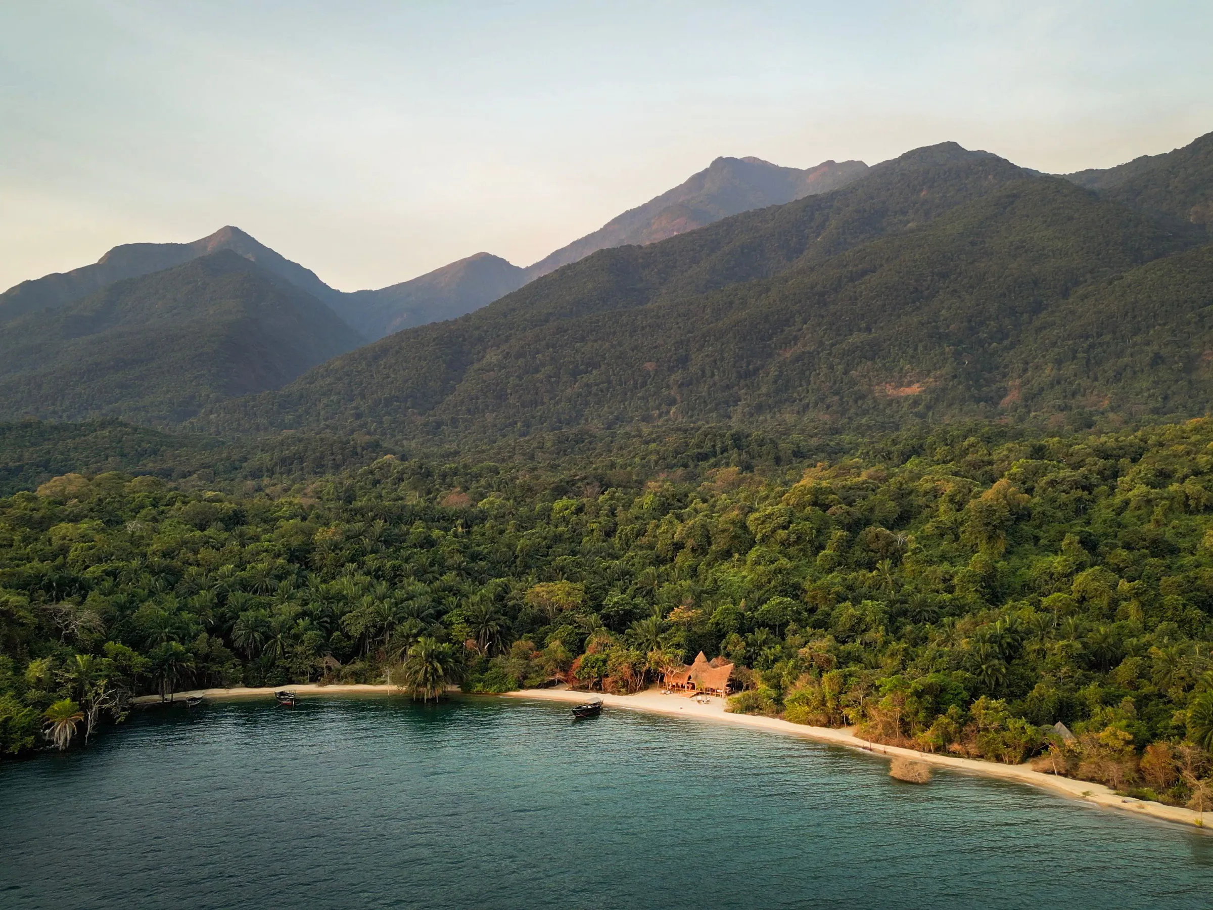Secluded beach lodge on Lake Tanganyika, Mahale Mountains Tanzania
