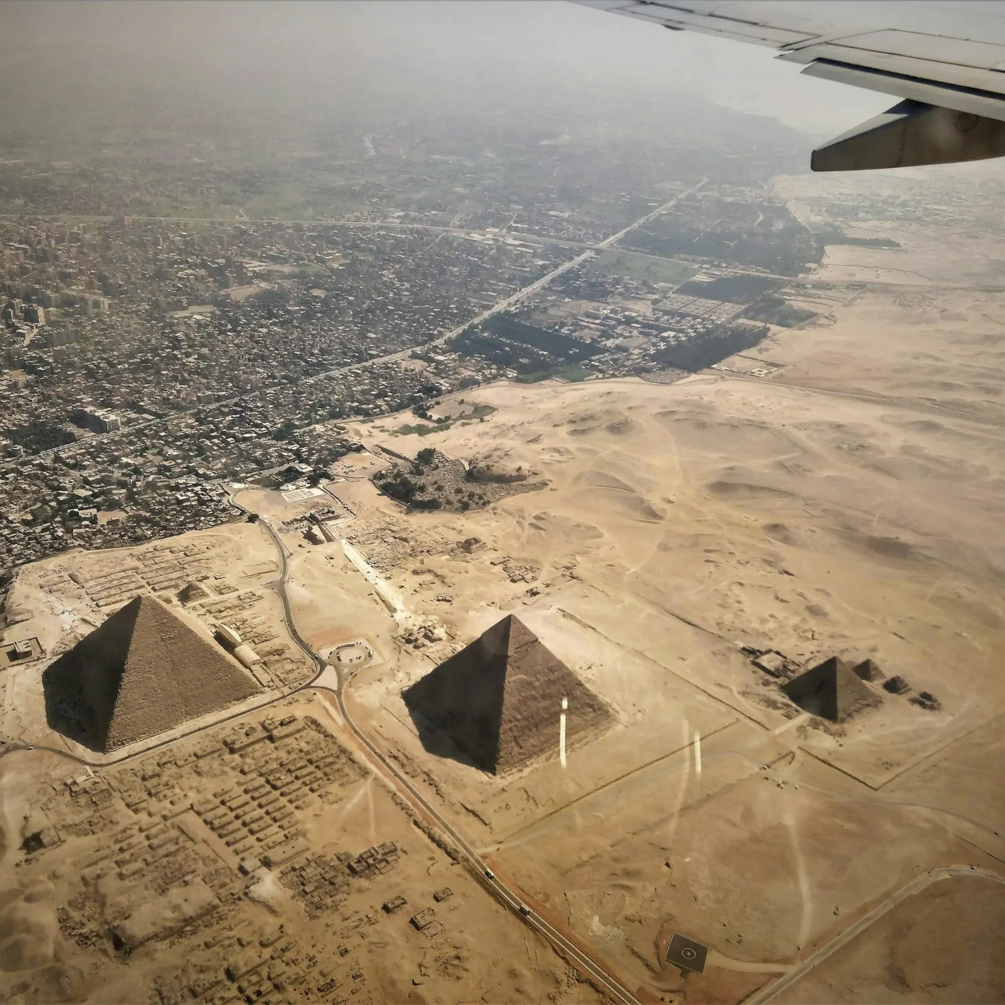 Aerial perspective of the Pyramids of Giza