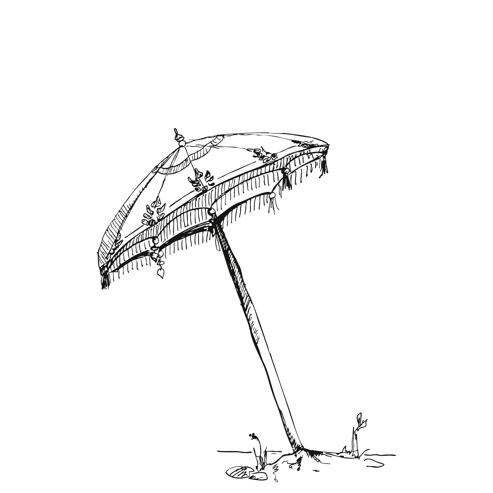 Sketch of an umbrella with decorative fringe.
