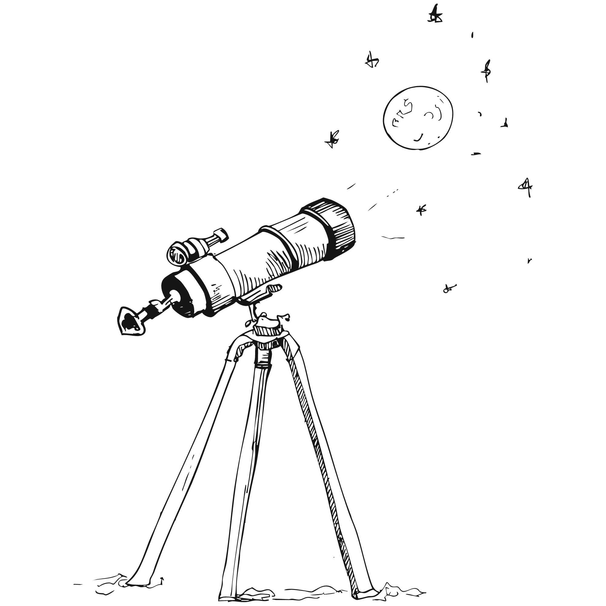Sketch of a telescope pointed at the stars.