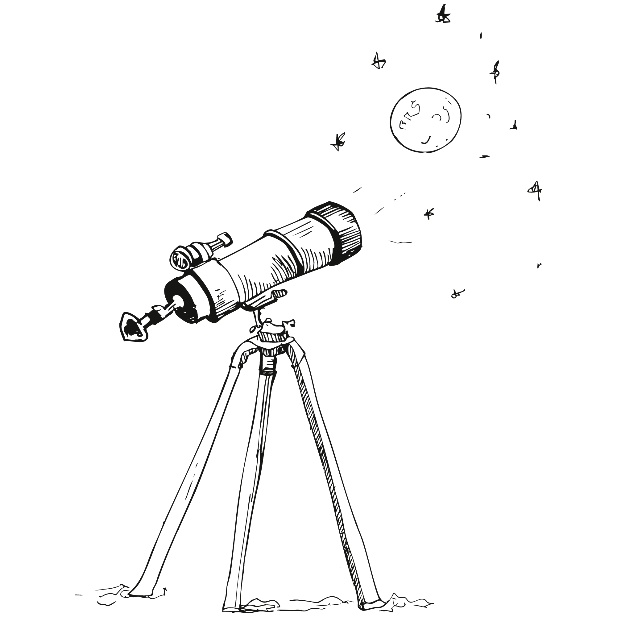Sketch of a telescope pointed at the stars.