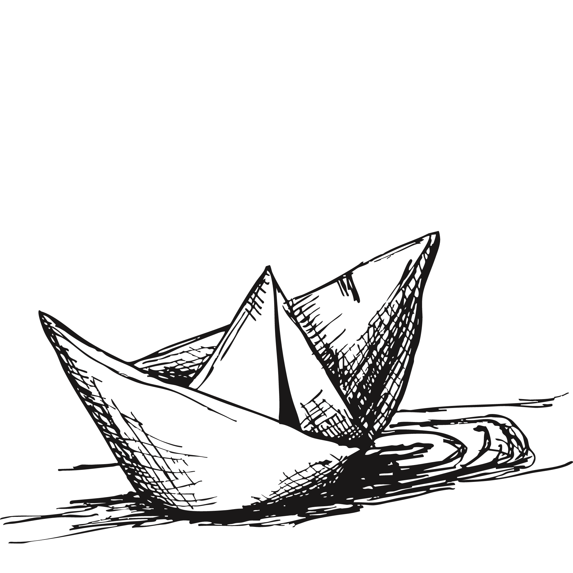 Sketch of a folded paper boat. 