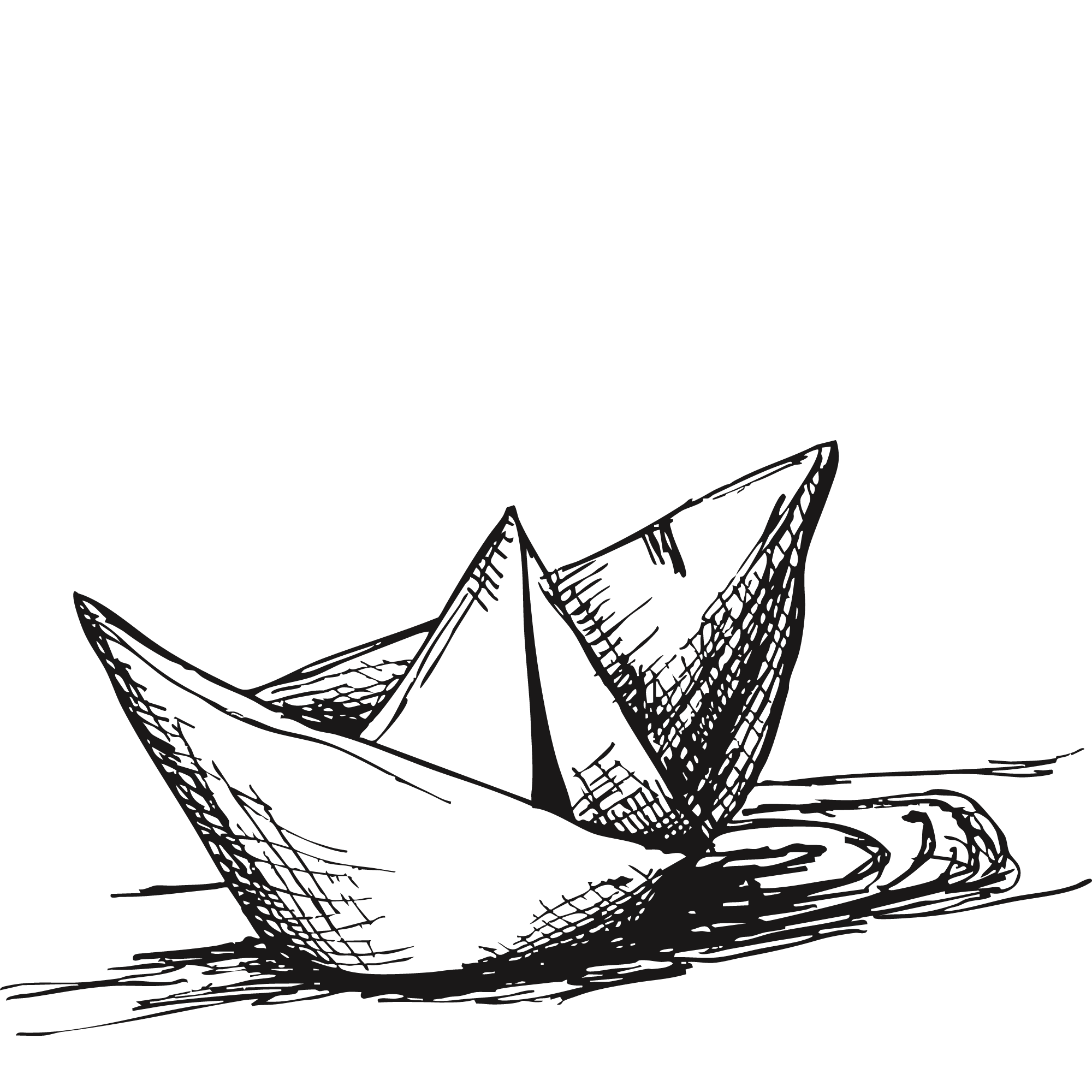 Sketch of a folded paper boat.